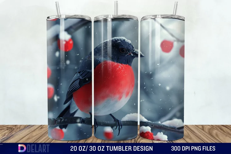 3D Winter Bird Tumbler Wrap