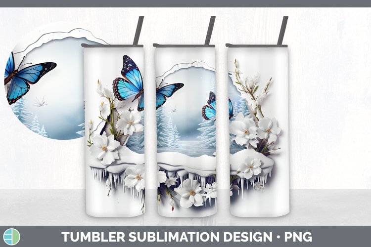 3D Winter Butterfly Tumbler Sublimation 20 oz Skinny Tumbler