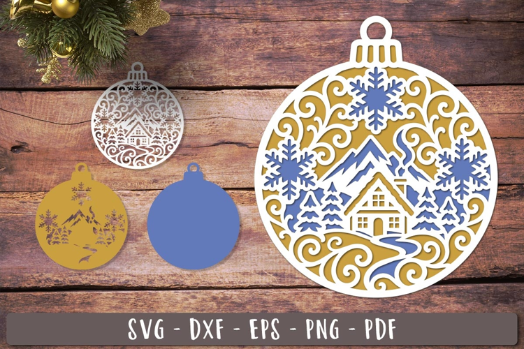 3d Winter Cabin Christmas Ornament SVG Layered design