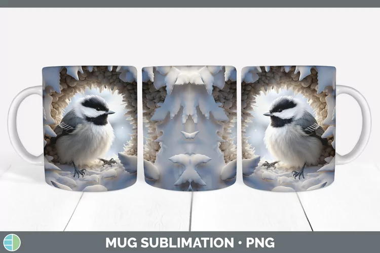 3D Winter Chickadee Mug Wrap Sublimation Coffee Cup Designs