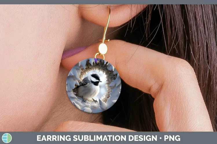 3D Winter Chickadee Round Earrings Sublimation Earrings Desi