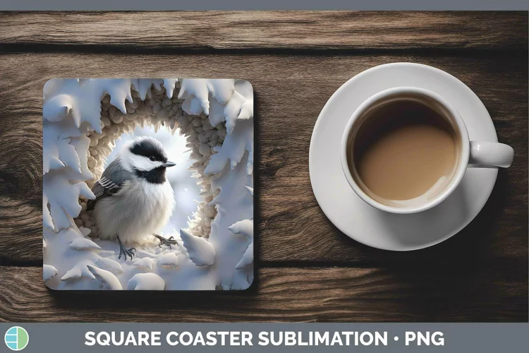 3D Winter Chickadee Square Coaster Sublimation Coaster Desig