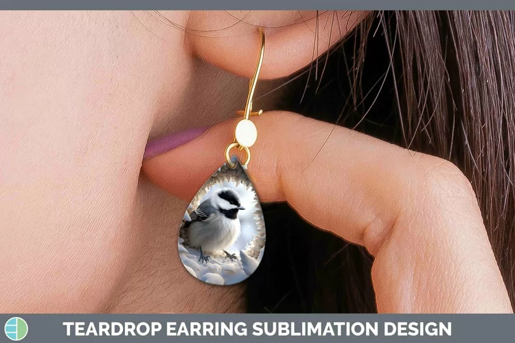 3D Winter Chickadee Teardrop Earrings Sublimation Earrings D