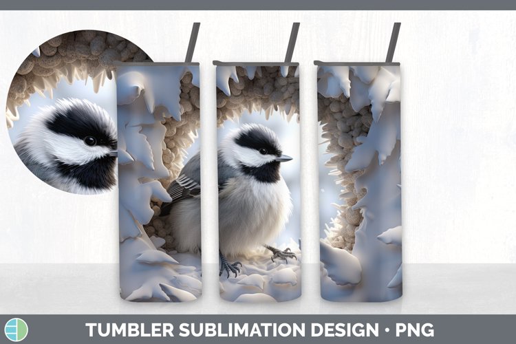 3D Winter Chickadee Tumbler Sublimation 20 oz Skinny Tumbler