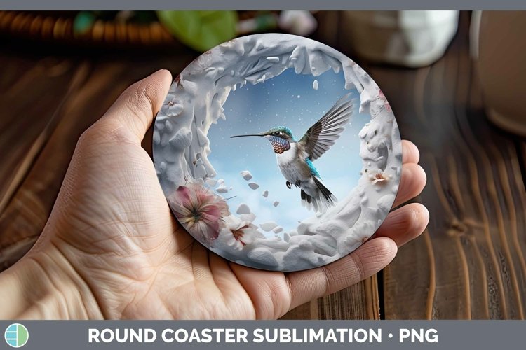 3D Winter Hummingbird Round Coaster Sublimation Coaster Desi