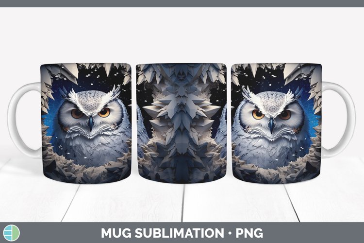 3D Winter Owl Mug Wrap Sublimation Coffee Cup Designs