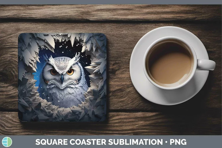 3D Winter Owl Square Coaster Sublimation Coaster Designs