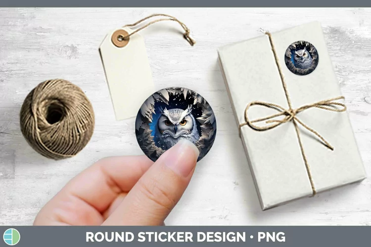 3D Winter Owl Stickers | Round Labels Designs