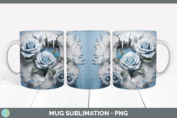 3D Winter Rose Mug Wrap Sublimation Coffee Cup Designs