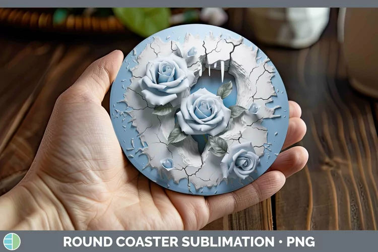 3D Winter Rose Round Coaster Sublimation Coaster Designs