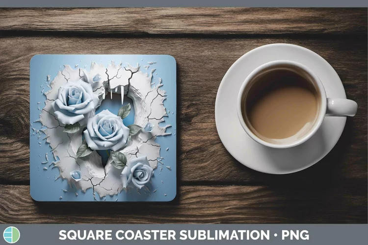 3D Winter Rose Square Coaster Sublimation Coaster Designs