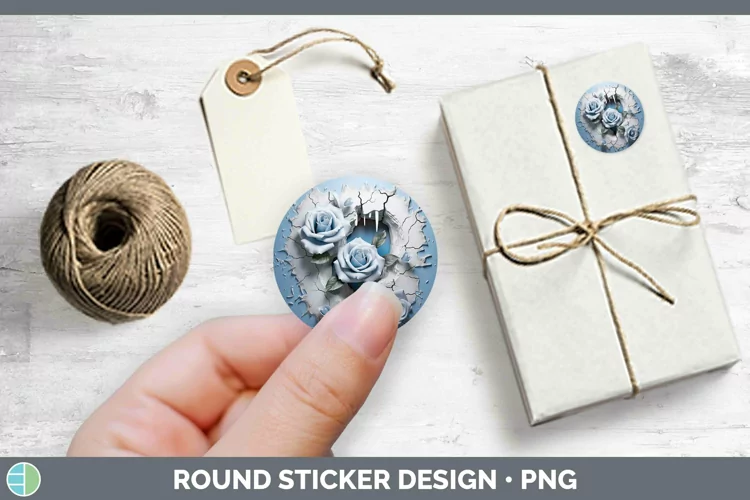 3D Winter Rose Stickers | Round Labels Designs