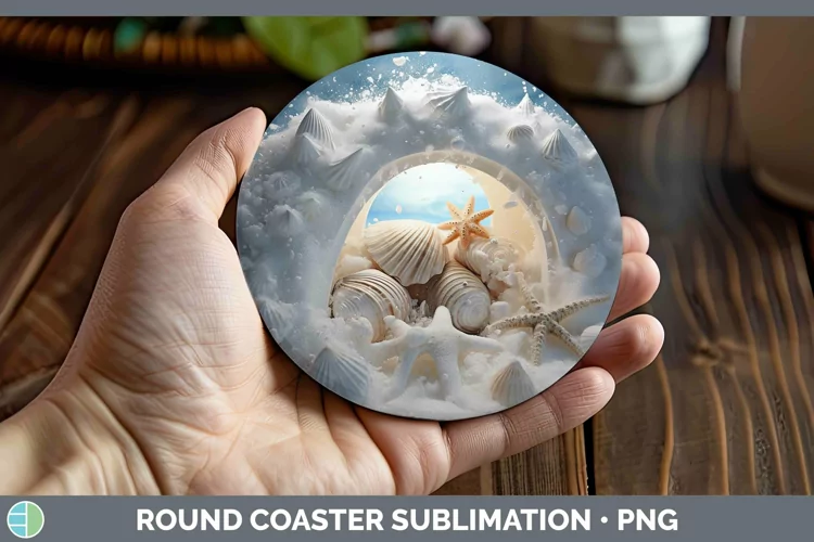 3D Winter Seashell Round Coaster Sublimation Coaster Designs