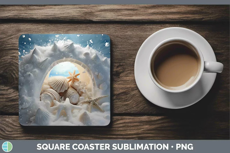 3D Winter Seashell Square Coaster Sublimation Coaster Design
