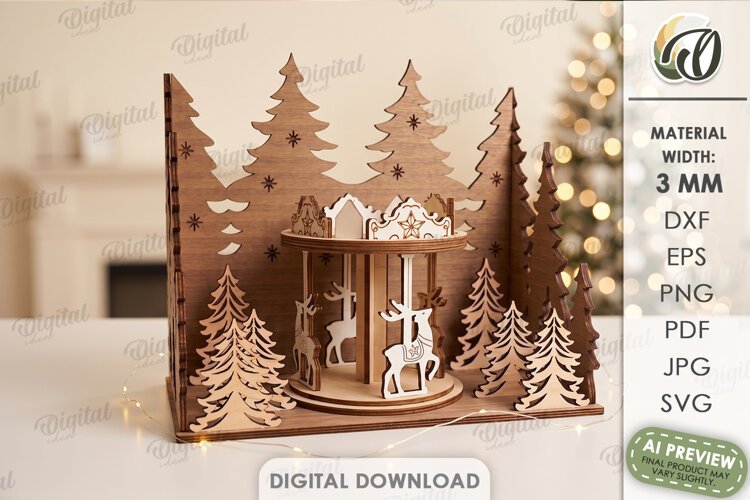 Winter Stand Laser Cut. Standing Decor. Winter Scene SVG example image 1
