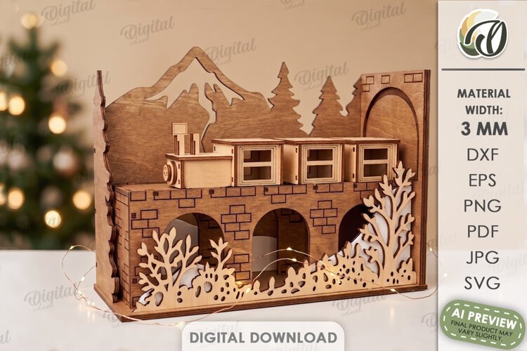 Winter Stand Laser Cut. Standing Decor. Winter Scene SVG example image 1