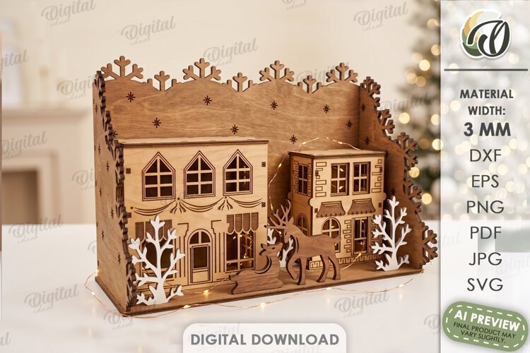 Winter Stand Laser Cut. Standing Decor. Winter Scene SVG example image 1