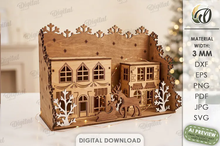 Winter Stand Laser Cut. Standing Decor. Winter Scene SVG