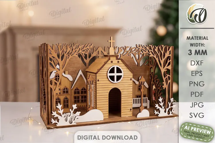 Winter Stand Laser Cut. Standing Decor. Winter Scene SVG
