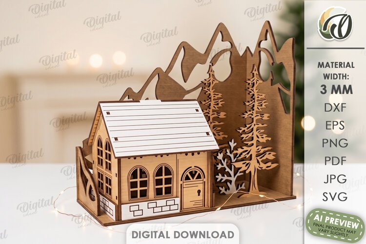 Winter Stand Laser Cut. Standing Decor. Winter Scene SVG example image 1