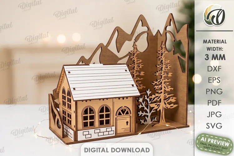 Winter Stand Laser Cut. Standing Decor. Winter Scene SVG