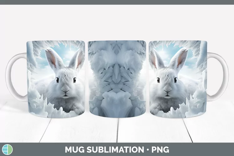 3D Winter Wall Bunny Mug Wrap Sublimation Coffee Cup Designs