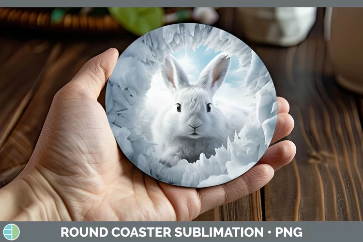 3D Winter Wall Bunny Round Coaster Sublimation Coaster Desig