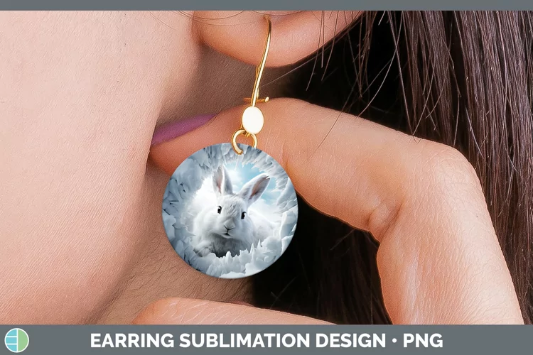 3D Winter Wall Bunny Round Earrings Sublimation Earrings Des