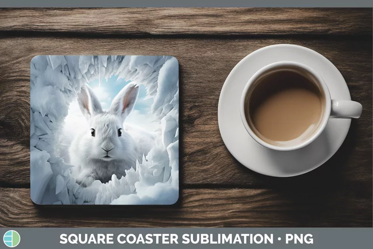 3D Winter Wall Bunny Square Coaster Sublimation Coaster Desi