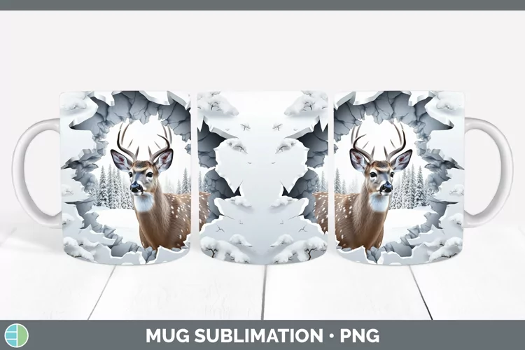 3D Winter Wall Deer Mug Wrap Sublimation Coffee Cup Designs