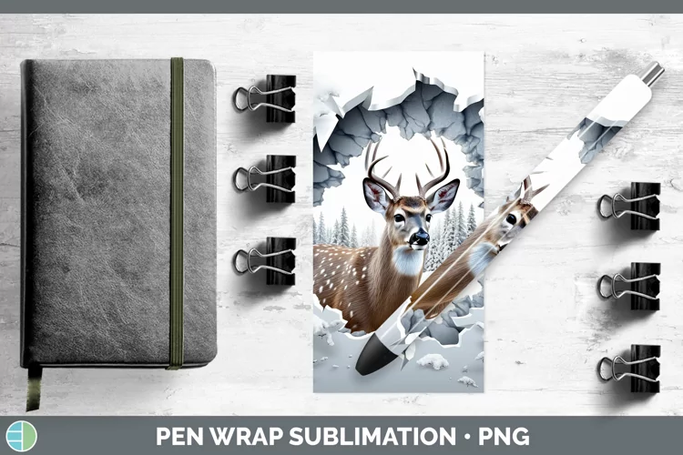 3D Winter Wall Deer Pen Wrap Sublimation Pen Designs