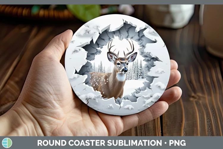 3D Winter Wall Deer Round Coaster Sublimation Coaster Design