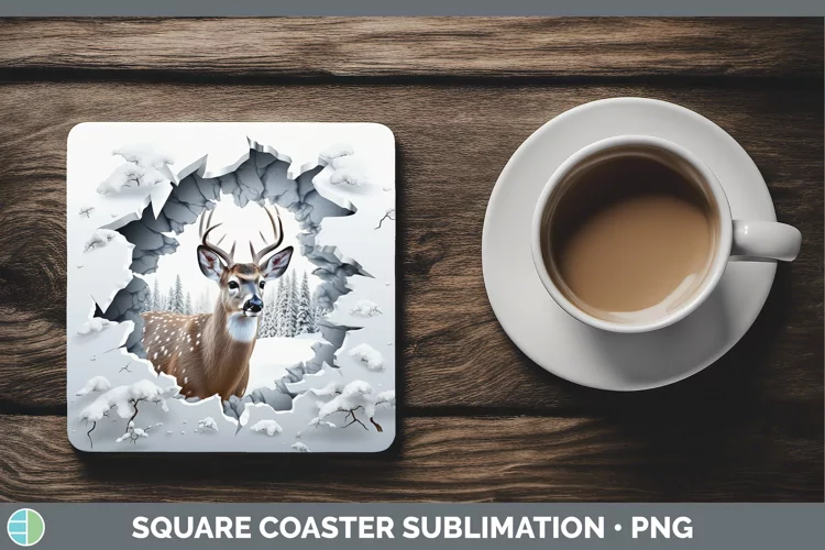 3D Winter Wall Deer Square Coaster Sublimation Coaster Desig