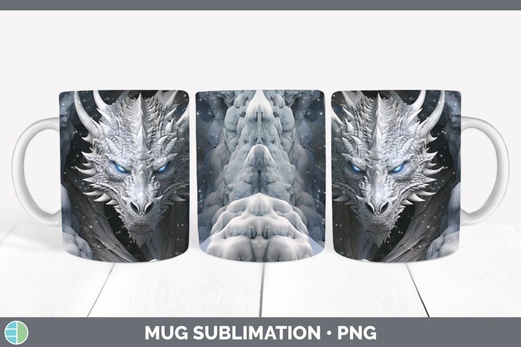 3D Winter Wall Dragon Mug Wrap Sublimation Coffee Cup Design