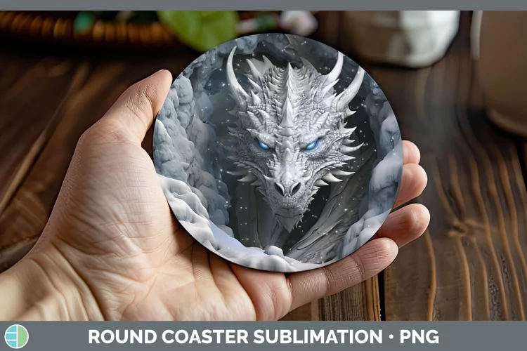 3D Winter Wall Dragon Round Coaster Sublimation Coaster Desi