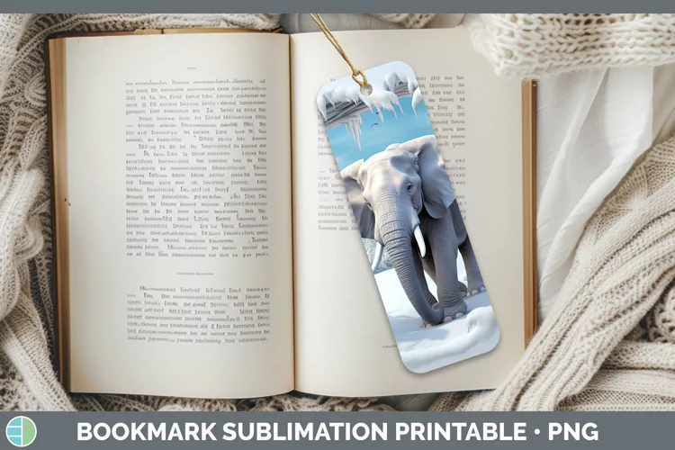 3D Winter Wall Elephant Bookmark Sublimation Printable Desig