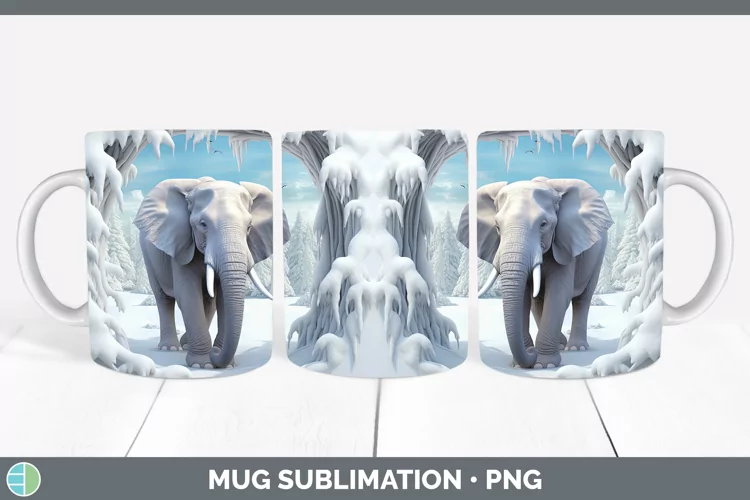 3D Winter Wall Elephant Mug Wrap Sublimation Coffee Cup Desi