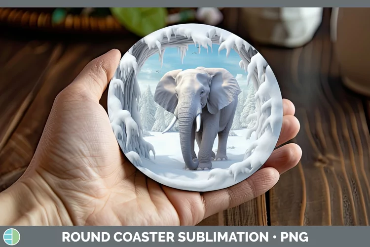 3D Winter Wall Elephant Round Coaster Sublimation Coaster De