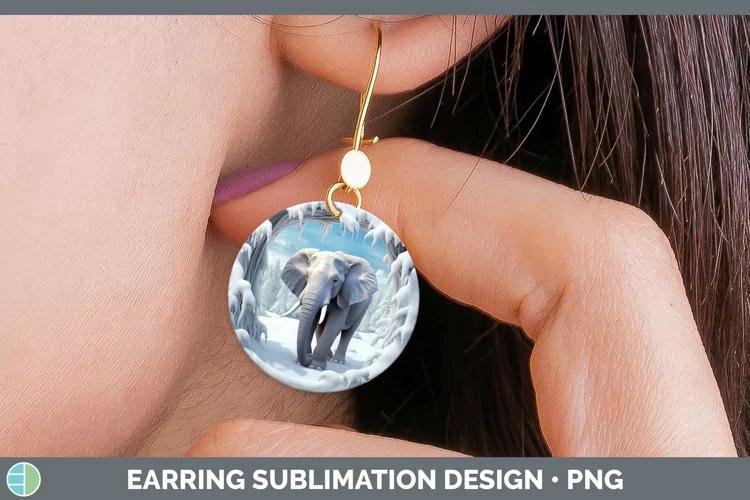 3D Winter Wall Elephant Round Earrings Sublimation Earrings