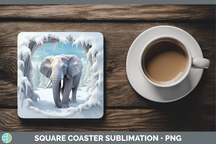 3D Winter Wall Elephant Square Coaster Sublimation Coaster D