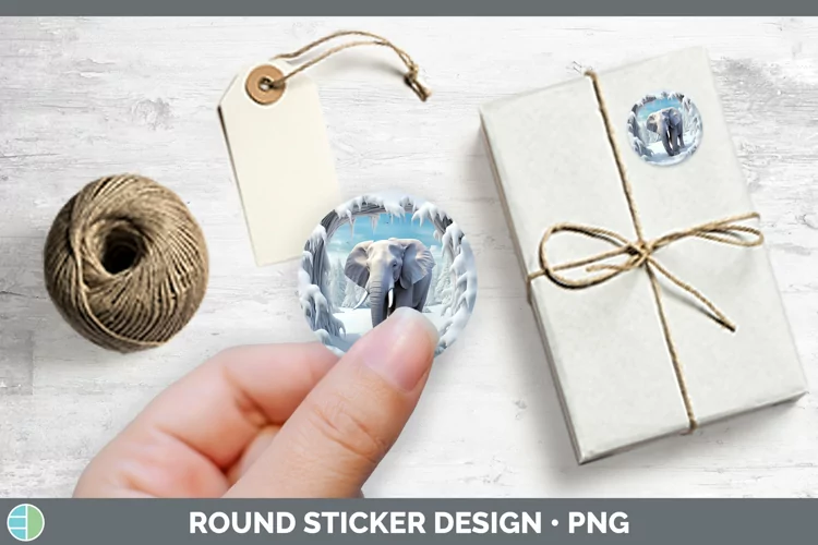 3D Winter Wall Elephant Stickers | Round Labels Designs