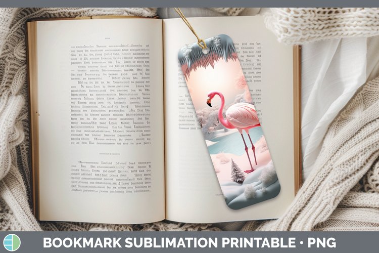 3D Winter Wall Flamingo Bookmark Sublimation Printable Desig