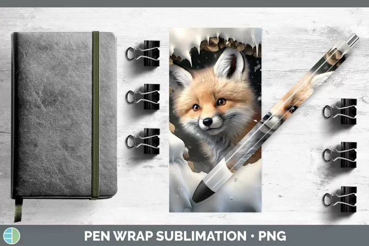 3D Winter Wall Fox Pen Wrap Sublimation Pen Designs
