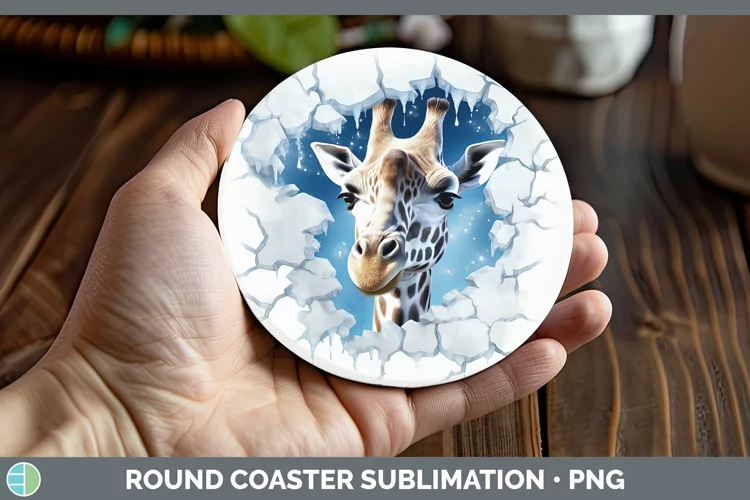 3D Winter Wall Giraffe Round Coaster Sublimation Coaster Des
