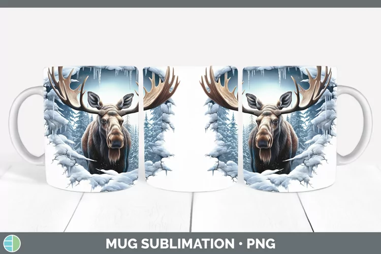 3D Winter Wall Moose Mug Wrap Sublimation Coffee Cup Designs
