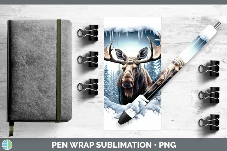 3D Winter Wall Moose Pen Wrap Sublimation Pen Designs