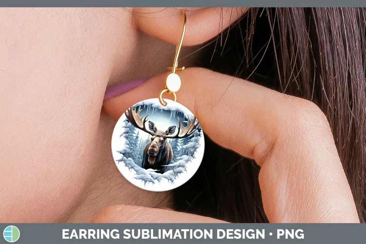 3D Winter Wall Moose Round Earrings Sublimation Earrings Des