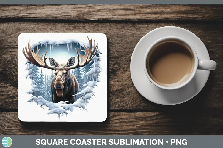 3D Winter Wall Moose Square Coaster Sublimation Coaster Desi