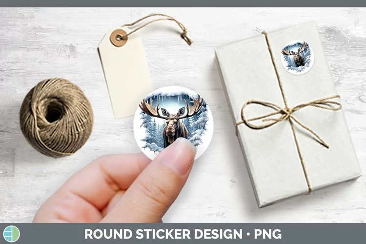3D Winter Wall Moose Stickers | Round Labels Designs