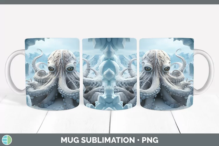3D Winter Wall Octopus Mug Wrap Sublimation Coffee Cup Desig
